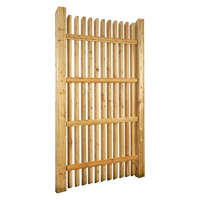 GartenLand Sichtschutzelement WIEN - B x H: 90 x 180 cm, Holz, Lärche - Holzzaunfeld mit vertikalen Latten und vier horizontalen Riegeln zwischen zwei stabilen Pfosten.
