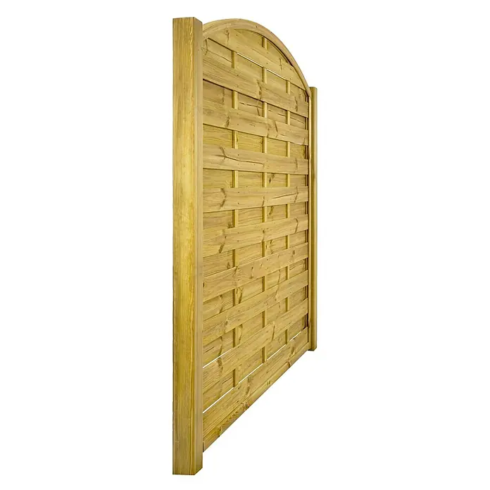 GartenLand Sichtschutzelement VARIO - B x H: 180 x 180 cm, Holz, Kiefer KDI Grün - Hellbraunes Holzzaunelement mit Rundbogenoberkante und geflochtenen Lamellen.