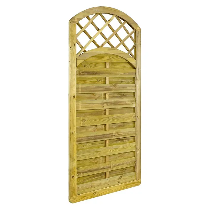 GartenLand Sichtschutzelement VARIO MASSIV - B x H: 90 x 195 cm, Holz, Kiefer KDI Grün - Holzzaunpaneel mit gewölbtem Rautenrankgitter oben und horizontaler Lamellenbasis.