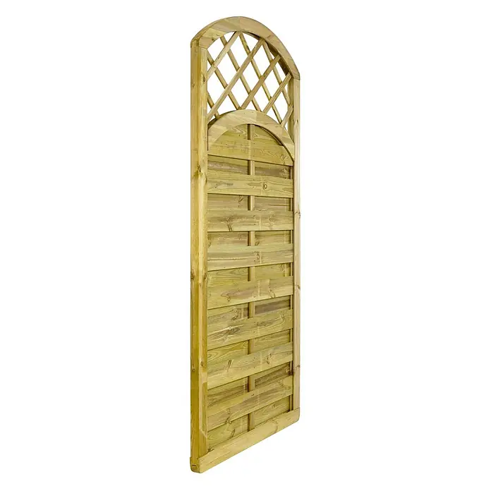 GartenLand Sichtschutzelement VARIO MASSIV - B x H: 90 x 195 cm, Holz, Kiefer KDI Grün - Hellbraune Holzzaunplatte für den Garten mit gewölbtem Spalieraufsatz und horizontaler Lamellenstruktur.