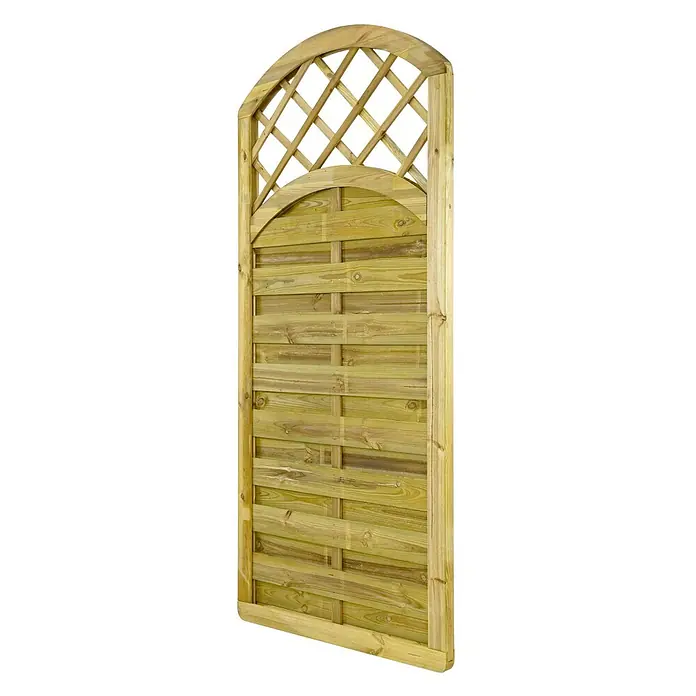 GartenLand Sichtschutzelement VARIO MASSIV - B x H: 90 x 195 cm, Holz, Kiefer KDI Grün - Gartenzaunpaneel aus Holz mit Bogen und Rankgitter, unten mit horizontalen Lamellen.