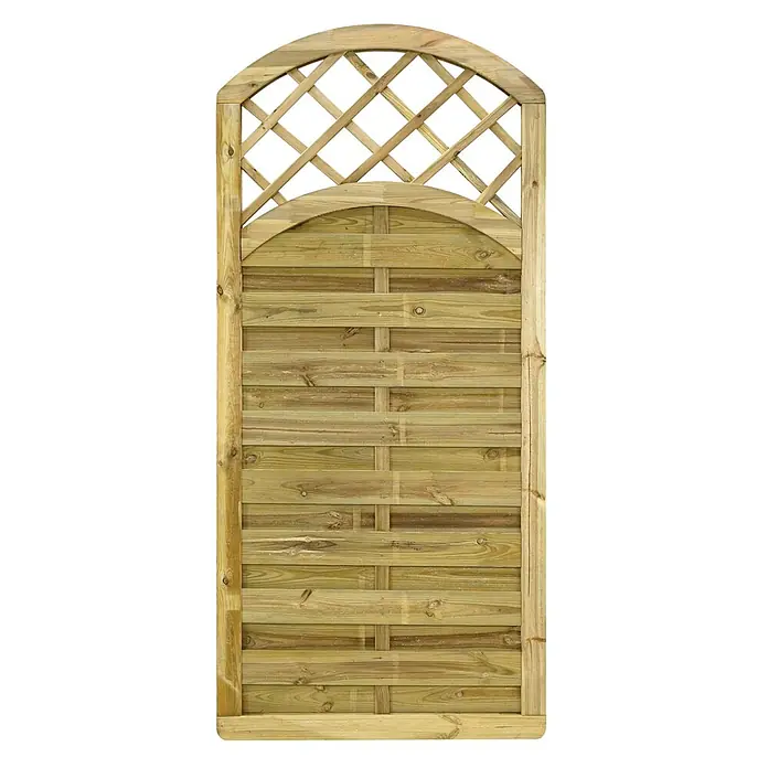 GartenLand Sichtschutzelement VARIO MASSIV - B x H: 90 x 195 cm, Holz, Kiefer KDI Grün - Gartenzaunelement aus Holz mit gewölbtem Rankgitter oben und horizontalen Latten.