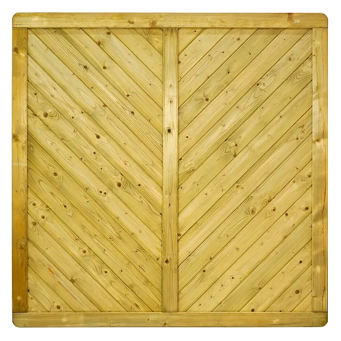 GartenLand Sichtschutzelement INNSBRUCK MASSIV - B x H: 180 x 180 cm, Holz, Fichte KDI Grün - Heller Holzzaun mit diagonalem Fischgrätmuster und stabilem Rahmen.