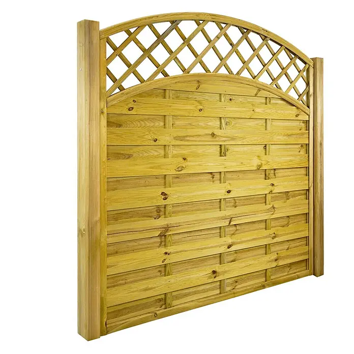 GartenLand Sichtschutzelement VARIO - B x H: 180 x 180 cm, Holz, Kiefer KDI Grün - Gebogenes Holzzaunpaneel mit diagonalem Rankgitteraufsatz in natürlicher, behandelter Holzoptik.