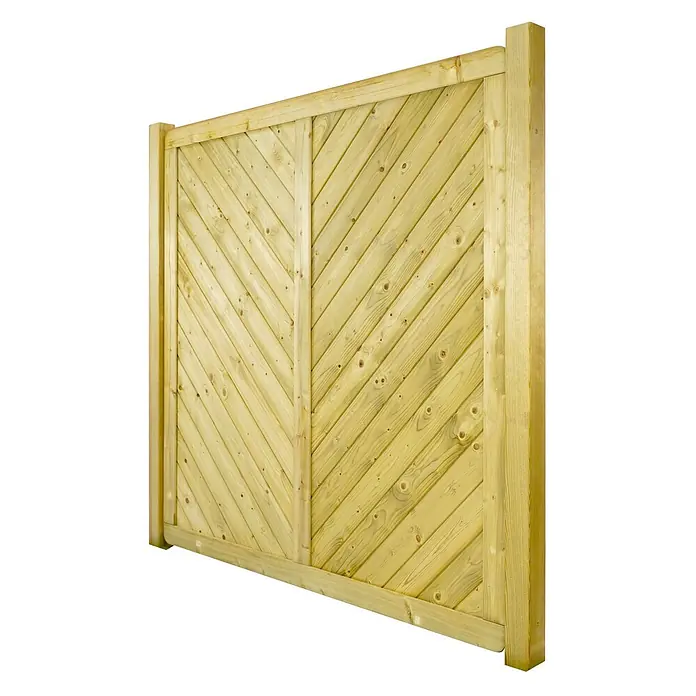 GartenLand Sichtschutzelement INNSBRUCK MASSIV - B x H: 180 x 180 cm, Holz, Fichte KDI Grün - Robustes helles Holzzaunfeld mit diagonalen Lamellen, verstärkt durch vertikale und horizontale Rahmen.