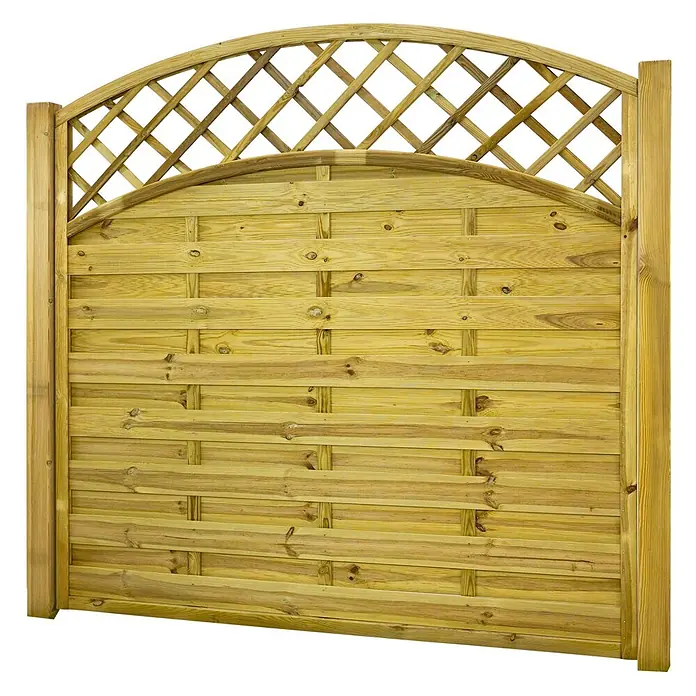 GartenLand Sichtschutzelement VARIO - B x H: 180 x 180 cm, Holz, Kiefer KDI Grün - Gartenzaun aus Holz mit massivem Unterteil aus waagerecht geflochtenen Lamellen und gewölbtem Gitteraufsatz.