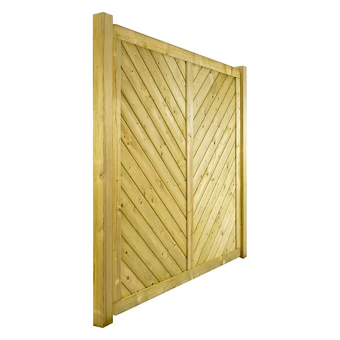 GartenLand Sichtschutzelement INNSBRUCK MASSIV - B x H: 180 x 180 cm, Holz, Fichte KDI Grün - Heller Holzzaun mit diagonalen Latten, gerahmt von stabilen vertikalen und horizontalen Hölzern.