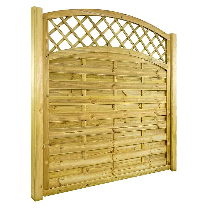 GartenLand Sichtschutzelement VARIO MASSIV - B x H: 180 x 195 cm, Holz, Kiefer KDI Grün - Helles Holzzaunelement mit gewölbtem Rankgitter und horizontaler Lattenstruktur.
