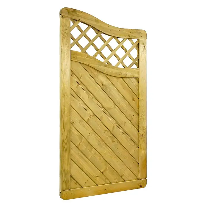 GartenLand Sichtschutzelement INNSBRUCK MASSIV - B x H: 90 x 165 cm, Holz, Fichte KDI Grün - Helles Holz-Gartenzaunelement mit diagonalen Latten und geschwungenem Spalier.