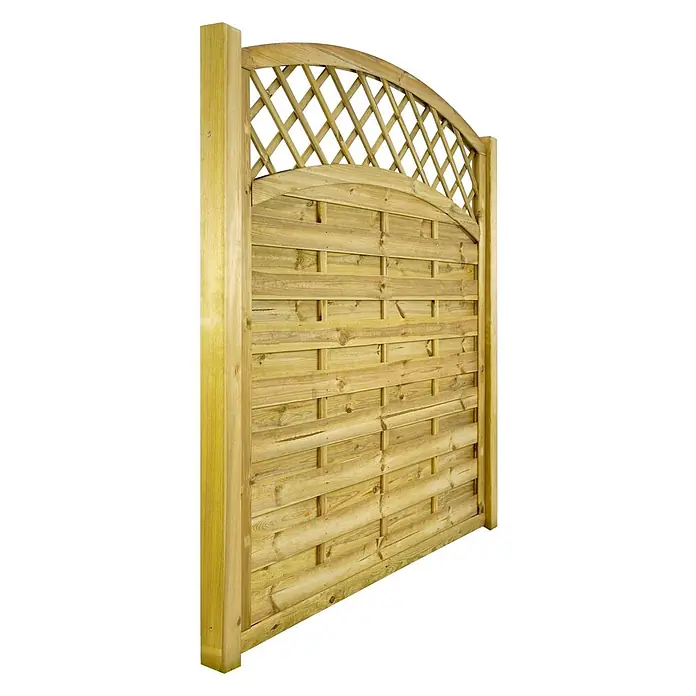 GartenLand Sichtschutzelement VARIO MASSIV - B x H: 180 x 195 cm, Holz, Kiefer KDI Grün - Holz-Gartenzaunfeld mit gewölbtem Spalieraufsatz und horizontalen Latten.