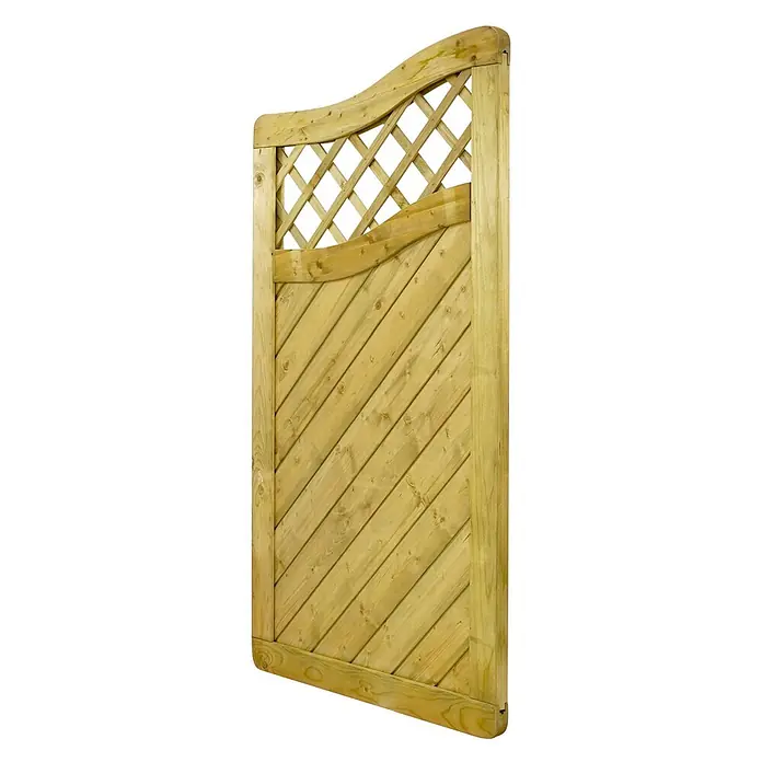 GartenLand Sichtschutzelement INNSBRUCK MASSIV - B x H: 90 x 165 cm, Holz, Fichte KDI Grün - Behandeltes helles Holztor mit geschwungener Oberseite, dekorativem Spalier und unterem Teil mit diagonalen Latten.