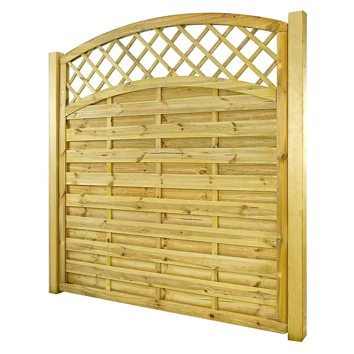 GartenLand Sichtschutzelement VARIO MASSIV - B x H: 180 x 195 cm, Holz, Kiefer KDI Grün - Holzzaunfeld mit gewölbtem Rankgitter oben und geflochtenen Querlatten.