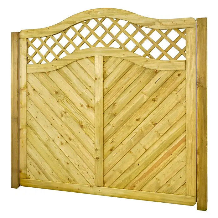 GartenLand Sichtschutzelement INNSBRUCK MASSIV - B x H: 180 x 180 cm, Holz, Fichte KDI Grün - Helles Holztor mit diagonalen Latten, Mittelpfosten und gewölbtem Oberteil mit Rautengitter.