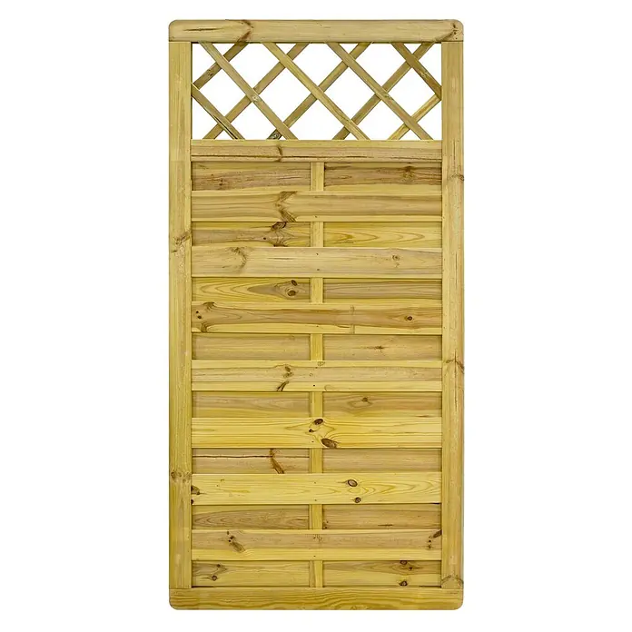 GartenLand Sichtschutzelement VARIO MASSIV - B x H: 90 x 180 cm, Holz, Kiefer KDI Grün - Holzzaunfeld mit dekorativem Rankgitter oben und horizontalen Lamellen, ideal für Gärten.