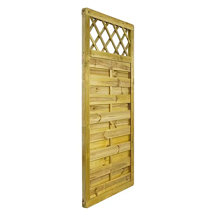 GartenLand Sichtschutzelement VARIO MASSIV - B x H: 90 x 180 cm, Holz, Kiefer KDI Grün - Druckimprägniertes Holzzaunelement mit Rankgitter oben und horizontalen Latten.