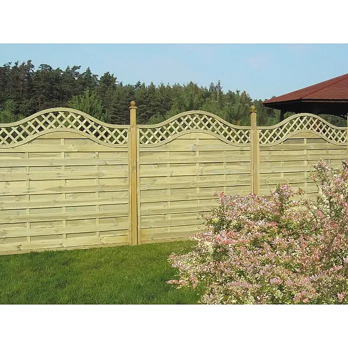 GartenLand Sichtschutzelement VARIO - B x H: 90 x 160 cm, Holz, Kiefer KDI Grün - Heller Holzzaun für den Garten mit Lamellen und dekorativem wellenförmigem Rankgitter, an Pfosten mit Kugeln.