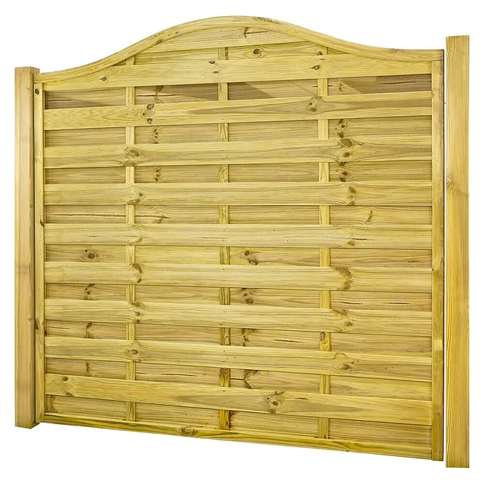 GartenLand Sichtschutzelement VARIO - B x H: 180 x 180 cm, Holz, Kiefer KDI Grün - Helles Gartenzaunpanel aus Holz mit geflochtenem Lattenmuster und elegantem Bogen oben.