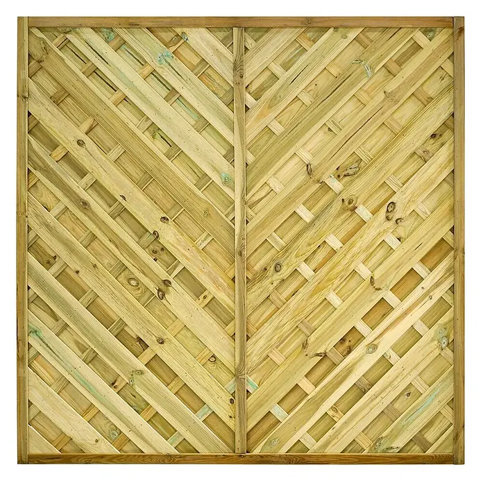 GartenLand Sichtschutzelement VARIO - B x H: 180 x 180 cm, Holz, Kiefer KDI Grün - Heller Holzzaun mit diagonalem Rankgitter und vertikaler Mittelstütze, umrahmt von einem stabilen Rand.