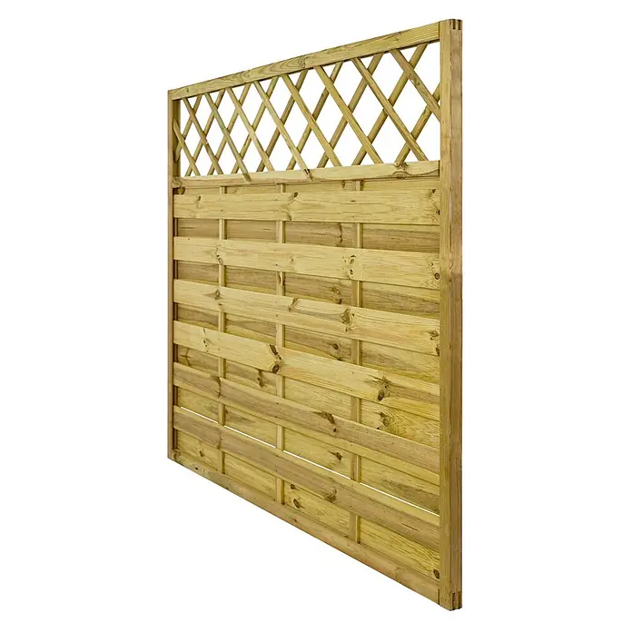 GartenLand Sichtschutzelement VARIO - B x H: 180 x 150 cm, Holz, Kiefer KDI Grün - Hölzernes Gartenzaun-Paneel mit dekorativem Rankgitter und horizontalen Latten.