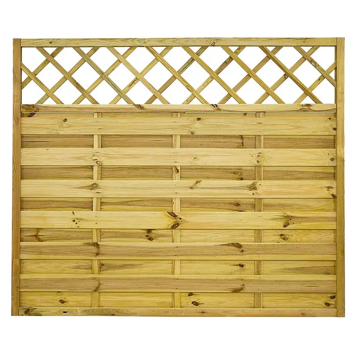 GartenLand Sichtschutzelement VARIO - B x H: 180 x 150 cm, Holz, Kiefer KDI Grün - Heller Holzzaun mit horizontalen Latten und einem dekorativen quadratischen Spalieraufsatz, ideal für Gartenabgrenzungen.