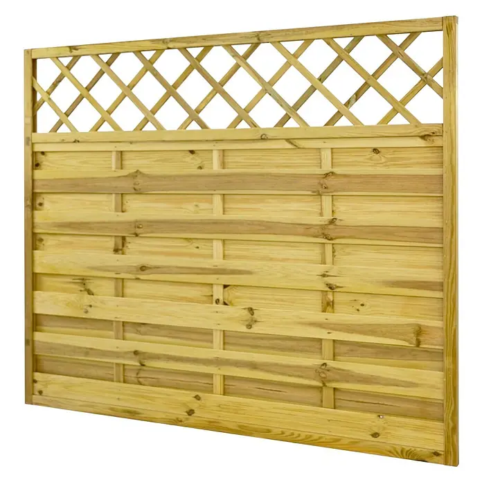 GartenLand Sichtschutzelement VARIO - B x H: 180 x 150 cm, Holz, Kiefer KDI Grün - Zaunplatte aus hellem Holz mit diagonalem Gitteraufsatz und horizontalen, verwobenen Latten.