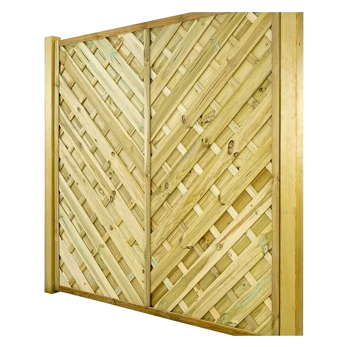 GartenLand Sichtschutzelement VARIO - B x H: 180 x 180 cm, Holz, Kiefer KDI Grün - Hellgrüner, behandelter Holzzaun mit diagonalem Lattenmuster.
