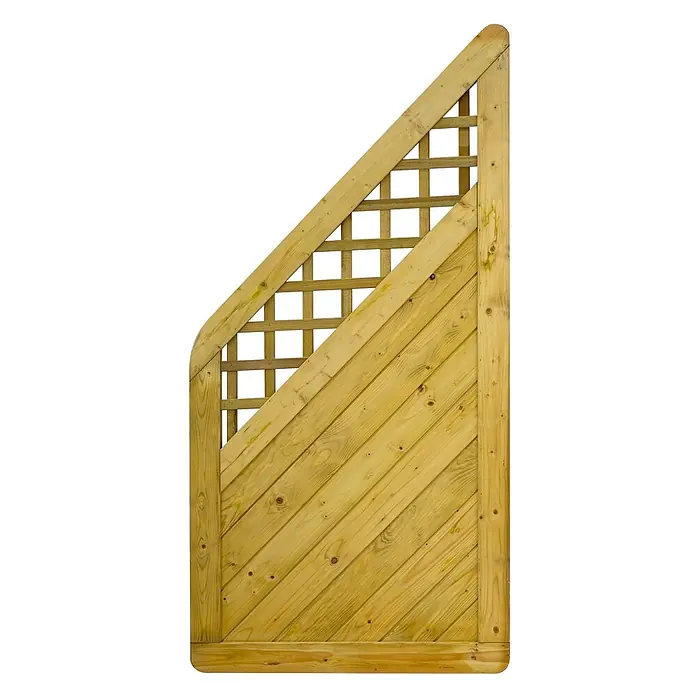 GartenLand Sichtschutzelement INNSBRUCK MASSIV - B x H: 90 x 180 cm, Holz, Fichte KDI Grün - Helles Holz-Gartenzaunfeld mit diagonalem Spalier oben und diagonalen Latten unten.