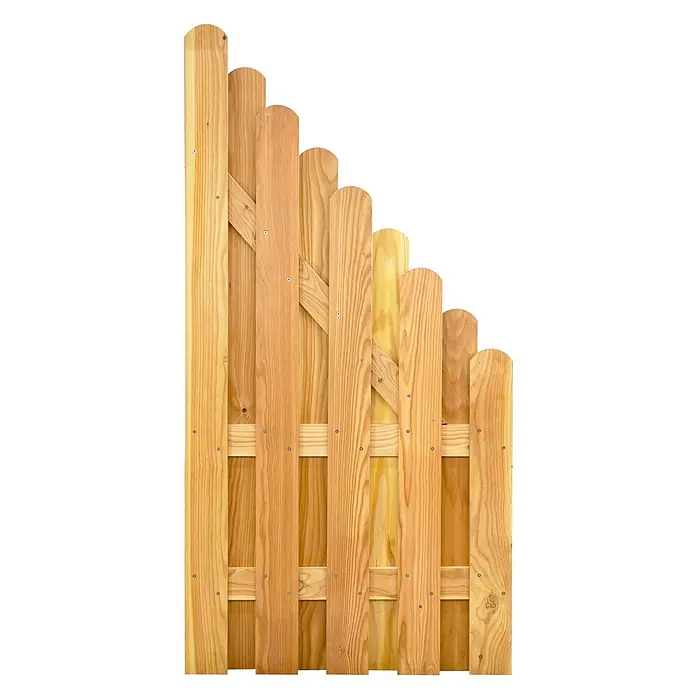 GartenLand Sichtschutzelement MAILAND - B x H: 90 x 180 cm, Holz, Lärche - Holzgartenzaunfeld mit gestufter, gewellter Oberkante und sichtbaren Querstreben.