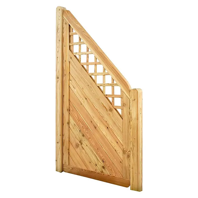 GartenLand Sichtschutzelement NIZZA - B x H: 90 x 180 cm, Holz, Lärche - Natürliches Holztor mit diagonalen Latten unten und Spalier oben, für den Außenbereich.