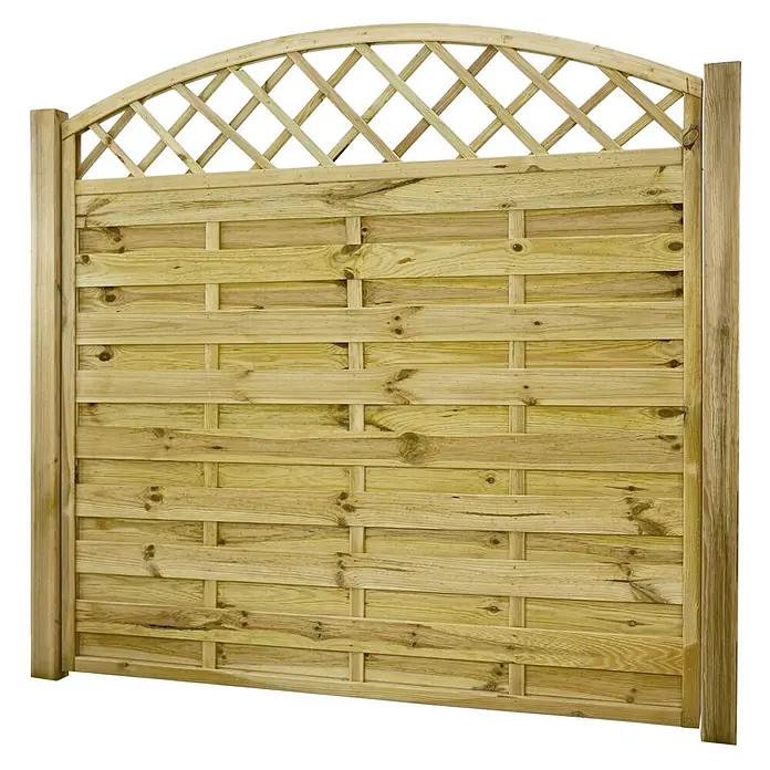 GartenLand Sichtschutzelement VARIO - B x H: 180 x 180 cm, Holz, Kiefer KDI Grün - Holz-Gartenzaunelement mit gewölbtem Spalier und horizontalen Latten.