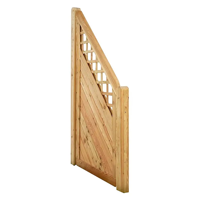 GartenLand Sichtschutzelement NIZZA - B x H: 90 x 180 cm, Holz, Lärche - Gartentor aus Holz mit diagonalen unteren Brettern und integriertem oberen Spalier, geeignet für geneigte Installationen.