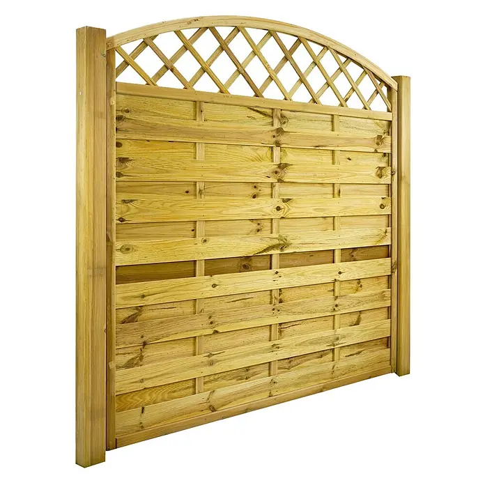 GartenLand Sichtschutzelement VARIO - B x H: 180 x 180 cm, Holz, Kiefer KDI Grün - Gartenzaunpaneel aus Holz mit gewölbtem Spalieraufsatz und horizontal geflochtenen Latten, aus hellem Holz.