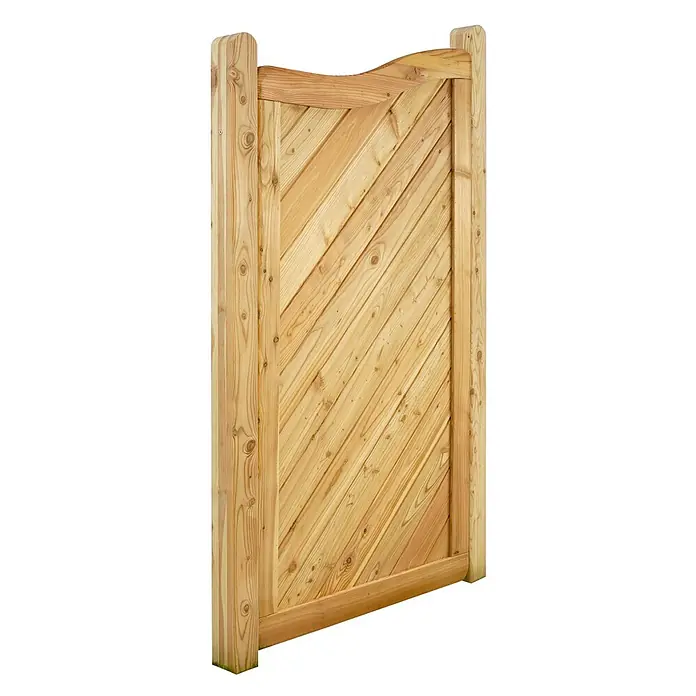 GartenLand Sichtschutzelement NIZZA - B x H: 90 x 165 cm, Holz, Lärche - Helles Holztor mit diagonalen Latten, geschwungenem oberen Holm und stabilen Pfosten.