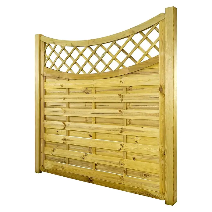 GartenLand Sichtschutzelement VARIO MASSIV - B x H: 180 x 180 cm, Holz, Kiefer KDI Grün - Gartenzaun aus Holz mit horizontalen Latten und gebogenem Rankgitter oben, ideal für Sichtschutz und Pflanzen.