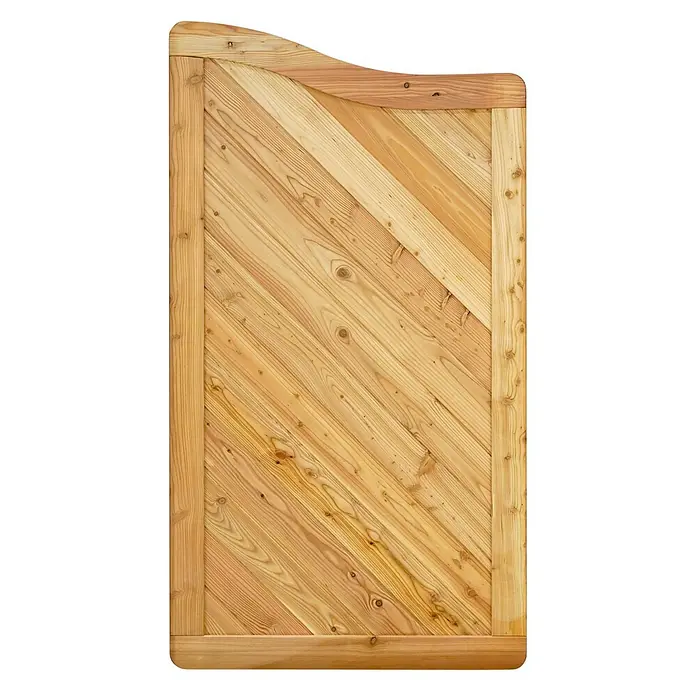 GartenLand Sichtschutzelement NIZZA - B x H: 90 x 165 cm, Holz, Lärche - Helles Torpaneel aus Naturholz mit diagonalen Lamellen, umrahmt von dickeren Leisten und einer leicht geschwungenen Oberkante.