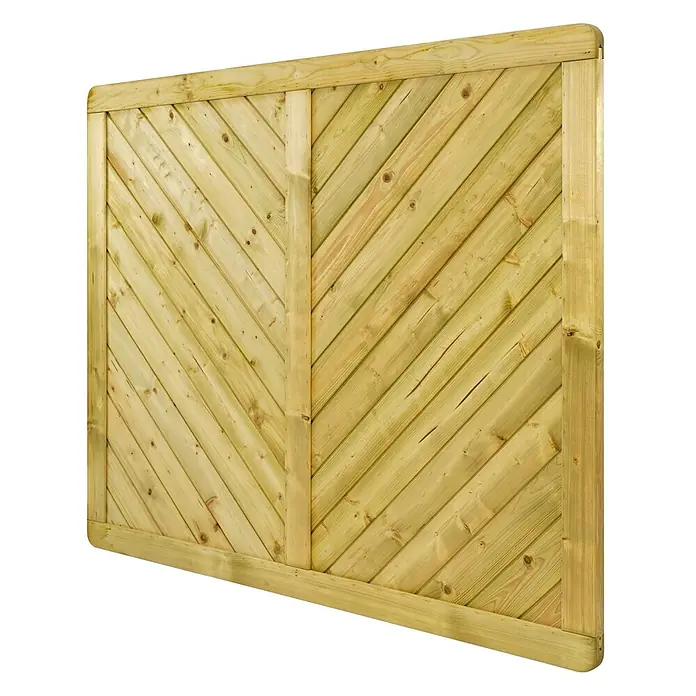 GartenLand Sichtschutzelement INNSBRUCK MASSIV - B x H: 180 x 150 cm, Holz, Fichte KDI Grün - Holzzaunfeld mit diagonalen Lamellen im Fischgrätmuster, gerahmt von horizontalen und vertikalen Hölzern. Helles Holz.
