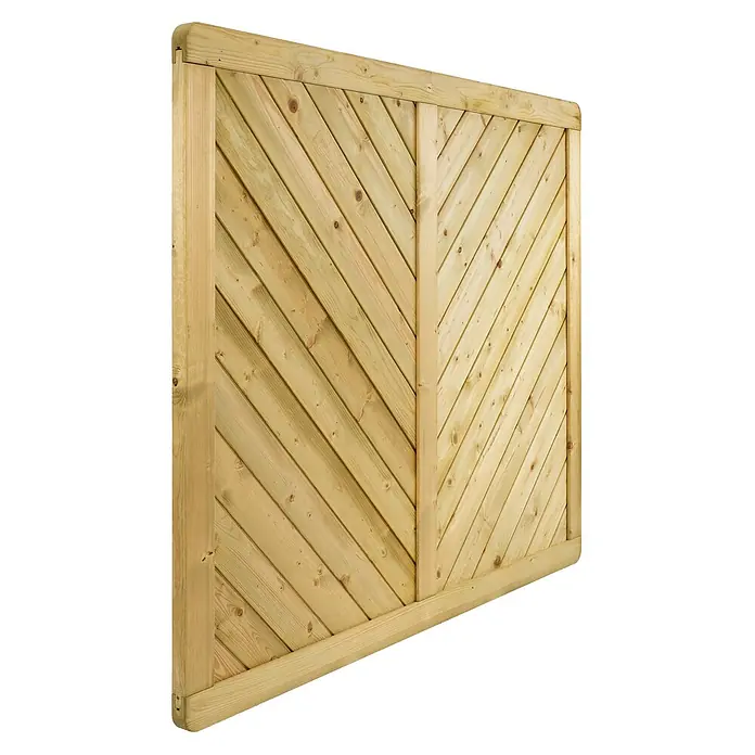 GartenLand Sichtschutzelement INNSBRUCK MASSIV - B x H: 180 x 150 cm, Holz, Fichte KDI Grün - Holzzaunfeld mit diagonalen Lamellen in heller Naturholzoptik.
