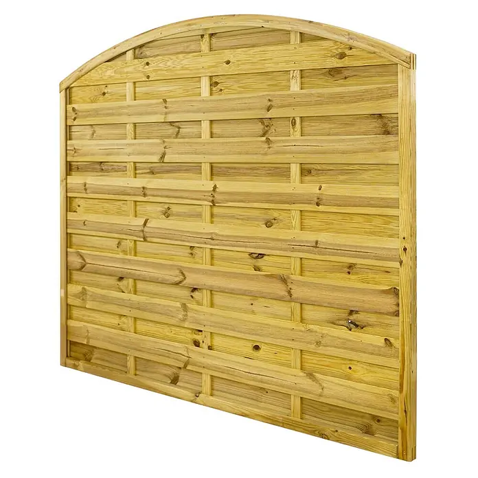 GartenLand Sichtschutzelement VARIO - B x H: 180 x 150 cm, Holz, Kiefer KDI Grün - Zaunfeld aus Naturholz mit Rundbogen oben und geflochtenem Lattenmuster.