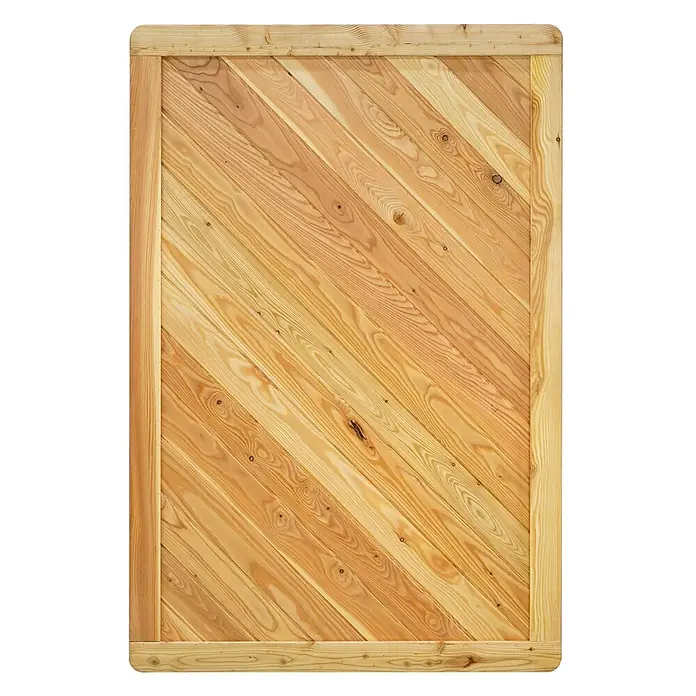 GartenLand Sichtschutzelement NIZZA - B x H: 120 x 180 cm, Holz, Lärche - Helle Holzplatte mit diagonalen Brettern, umrahmt von einem helleren Holzeinfassung.