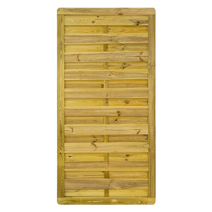 GartenLand Sichtschutzelement VARIO MASSIV - Holz, Kiefer KDI Grün - Lattenzaun-Element aus hellem Holz mit horizontalen Latten.