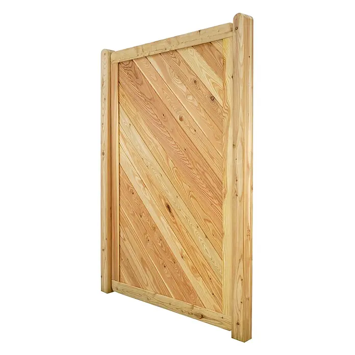 GartenLand Sichtschutzelement NIZZA - B x H: 120 x 180 cm, Holz, Lärche - Heller Holzzaun mit diagonalen Latten, gerahmt von runden Pfosten und Querriegeln.
