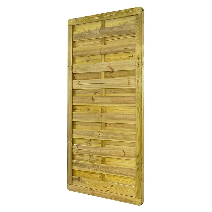 GartenLand Sichtschutzelement VARIO MASSIV - Holz, Kiefer KDI Grün - Druckimprägnierte Holzzaunplatte mit horizontalen Latten und Rahmen.