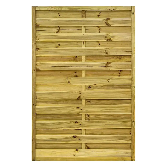 GartenLand Sichtschutzelement VARIO - B x H: 120 x 180 cm, Holz, Kiefer KDI Grün - Heller Holzzaunpaneel mit horizontalen Lamellen und sichtbaren Ästen.