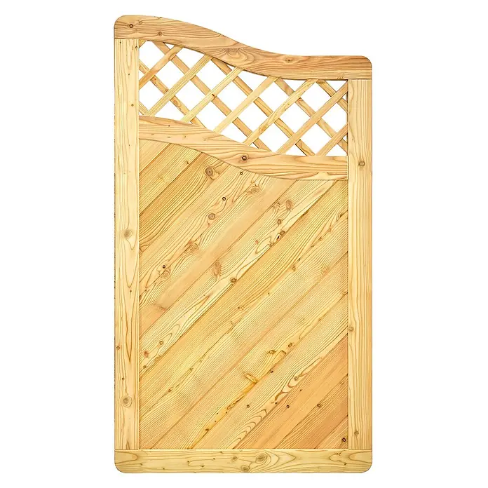GartenLand Sichtschutzelement NIZZA - B x H: 90 x 150 cm, Holz, Lärche - Gartentor aus hellem Naturholz mit diagonalen Latten unten und einem gewölbten Rankgitter oben.