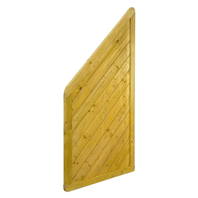 GartenLand Sichtschutzelement INNSBRUCK - B x H: 90 x 180 cm, Holz, Fichte KDI Grün - Hellbraunes Holz-Gartentorpanel mit schrägen Brettern und abgerundeter oberer Ecke.