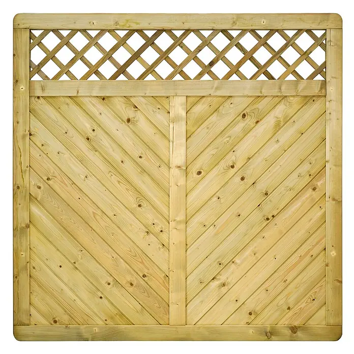 GartenLand Sichtschutzelement INNSBRUCK MASSIV - B x H: 180 x 180 cm, Holz, Fichte KDI Grün - Helles Holzzaunelement mit Ziergitteraufsatz und diagonalen V-förmigen Brettern.