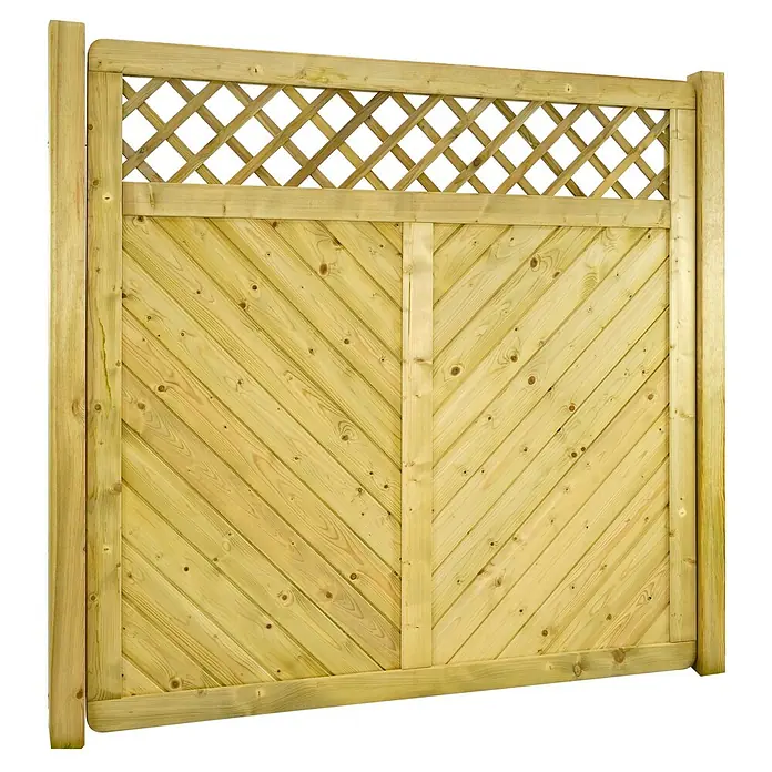 GartenLand Sichtschutzelement INNSBRUCK MASSIV - B x H: 180 x 180 cm, Holz, Fichte KDI Grün - Helles Holzzaunpaneel mit diagonalen Lamellen und Spalieraufsatz.