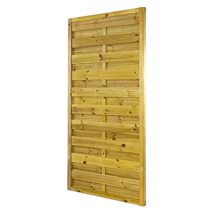 GartenLand Sichtschutzelement VARIO - B x H: 90 x 180 cm, Holz, Kiefer KDI Grün - Helles Holzzaunelement mit horizontalen Latten und vertikalen, verwobenen Stützen.