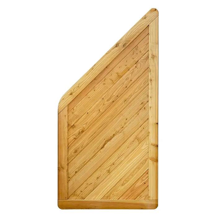 GartenLand Sichtschutzelement NIZZA - B x H: 90 x 180 cm, Holz, Lärche - Helles Holzpaneel für Gartentore mit diagonalen Latten und schräger, abgerundeter Oberkante.