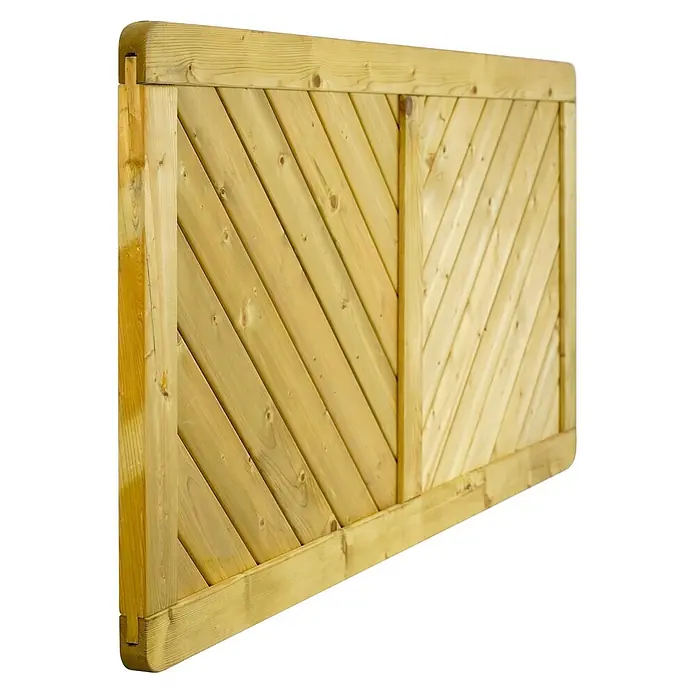GartenLand Sichtschutzelement INNSBRUCK MASSIV - B x H: 180 x 90 cm, Holz, Fichte KDI Grün - Hellbraunes Zaunfeld aus Holz mit diagonalen Lamellen im V-Muster.